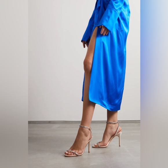 *NWT* Manolo Blahnik Crystal nude satin sandals - Picture 2 of 7